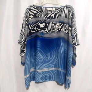 Chico's Womens Size 2 Multicolor Zebra Print Sheer Pullover Blouse Dolmar Sleeve